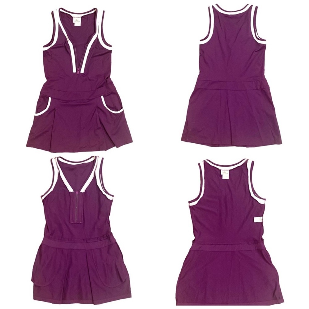 Lacoste Izon Alligator Devanlay Sleeveless Tennis Dress Zipper Eggplant Purple